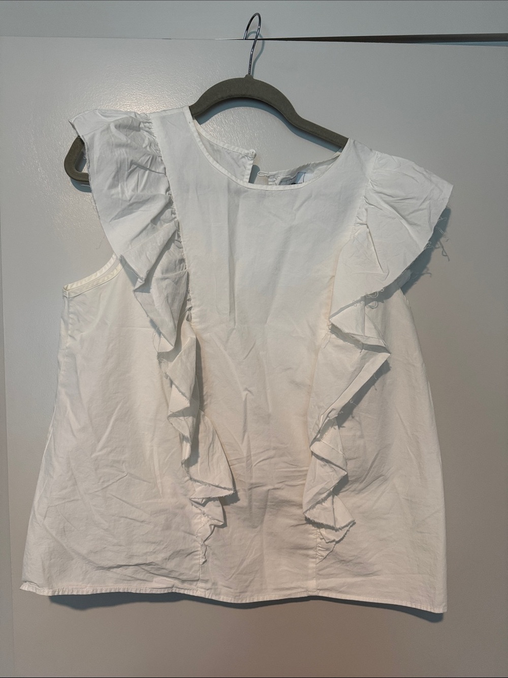 Current/Elliott White Ruffle-Sleeve Cotton Blouse